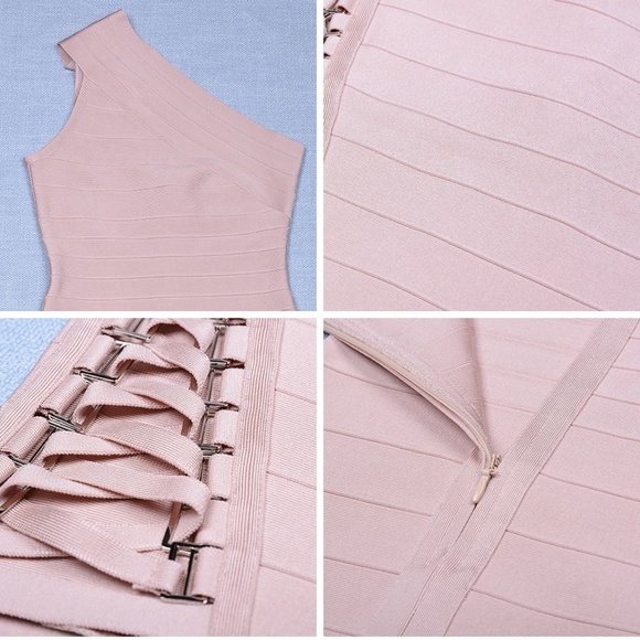 Bandage One Shoulder Strappy Dress Blush Nude - Picture 6 of 8